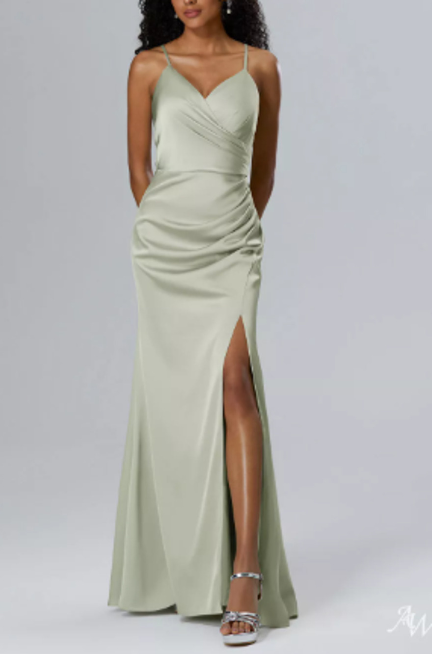 AW BRIDAL 8 M sage green Romilda Satin bridesmaid formal Maxi Dress New b31